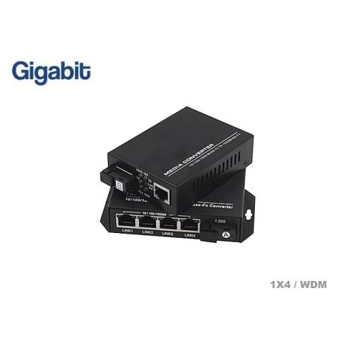 Gigabit Media Converter 1X4 Port SM BIDI 3KM