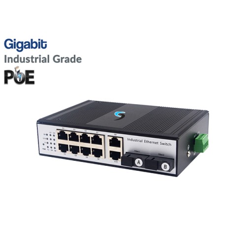 Gigabit Industrial PoE Switch 8 Port + 2GE + 2SC Uplink